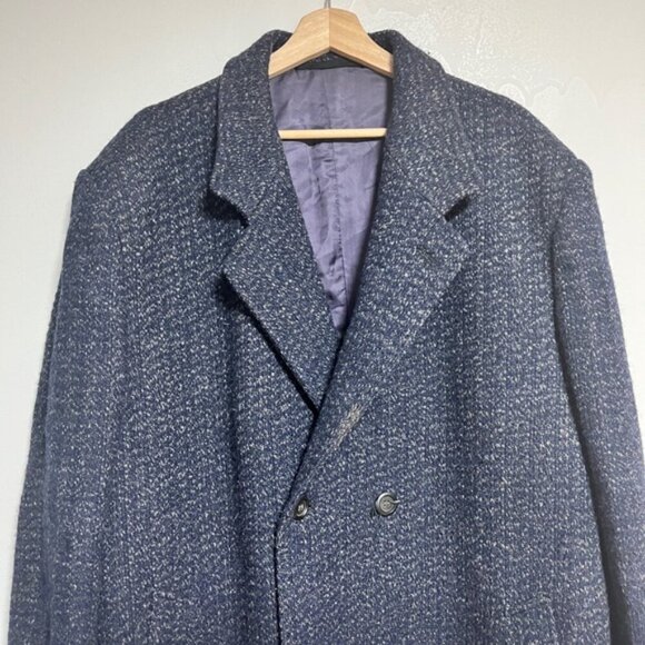 Navy Wool-Blend Double-Breasted Overcoat - Picture 5 of 9